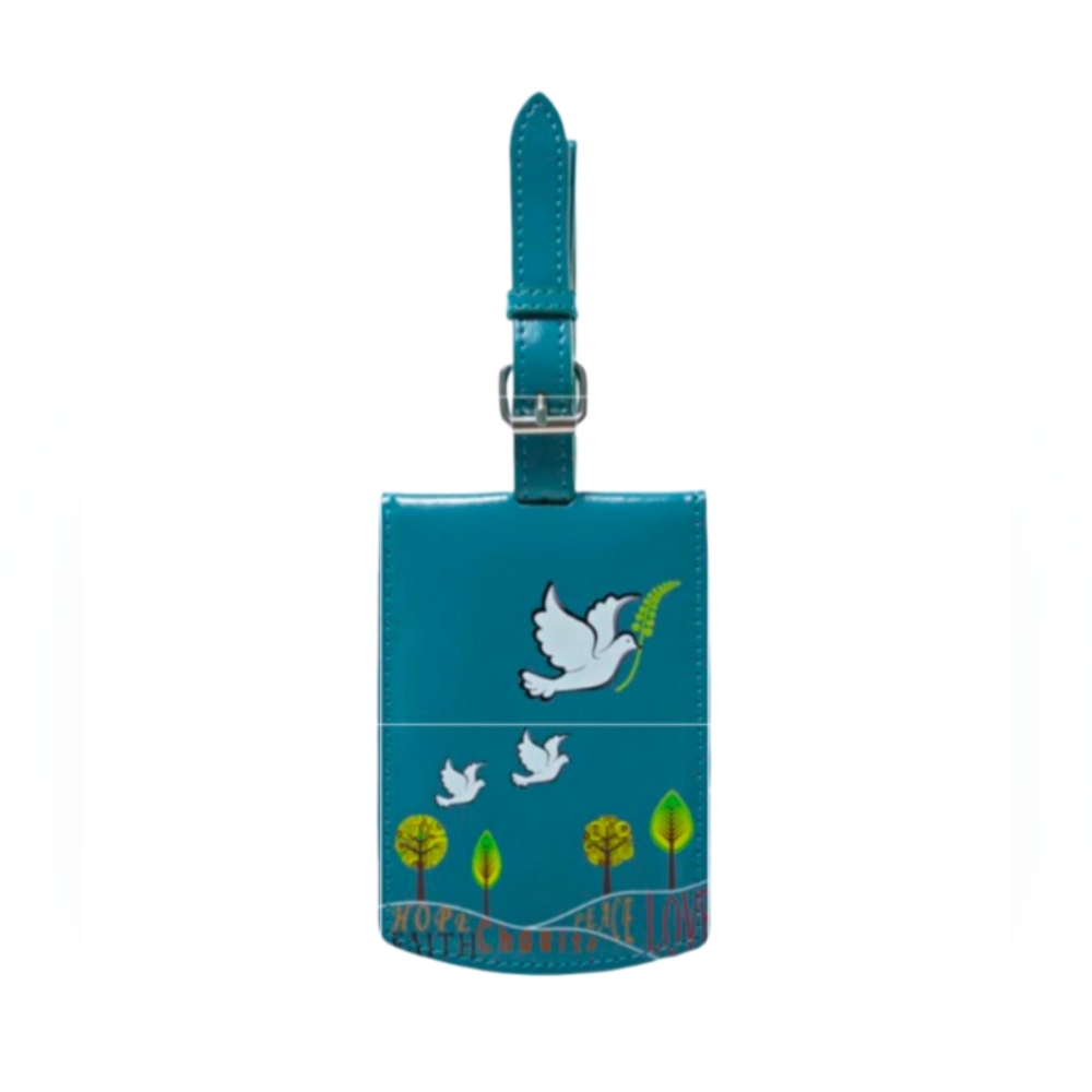 Shagwear Luggage Tag Premium Vegan Peace Love Pattern Teal New